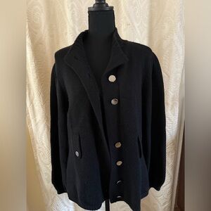 Merino Wool Blend Black Cardigan